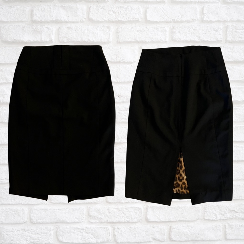 Express Pencil Skirt Black w/Leopard-Print | Express Design Studio | Size 0 - Picture 1 of 7